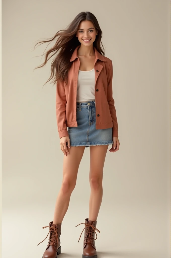 Woman
28 years old
Caucasian
Brown hair
Miniskirt
Boots
Smiling