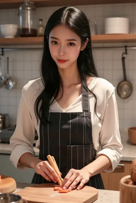 ((best quality)), ((masterpiece)), (detailed), perfect face, apron, cooking