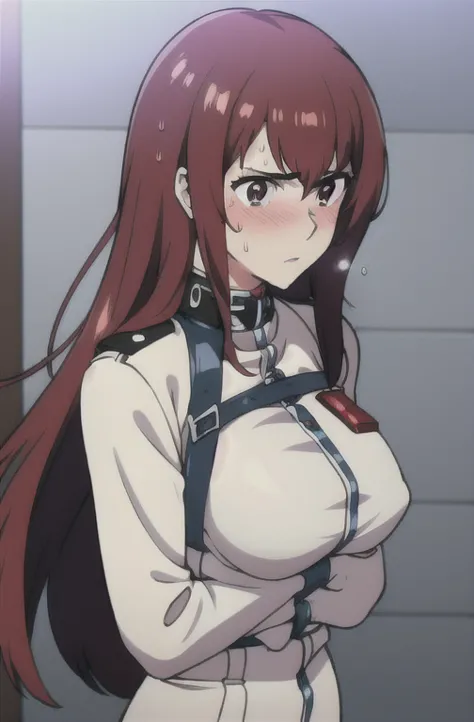 best quality, intricate details,


1girl, 

 makise kurisu,   straightjacket, woman in a straightjacket,no hands,hands inside cl...