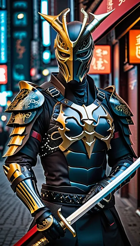  Sword and Giraffe in a Black Suit with a Sword, Cyborg Samurai,  angle from above、Cyber Japan Samurai Armor, Cyberpunk Samurai, very beautiful Cyberpunk Samurai, Full Samurai Armor Spiderman, Biomechanical Ninja Samurai, portrait of a Cyberpunk Samurai,  ...