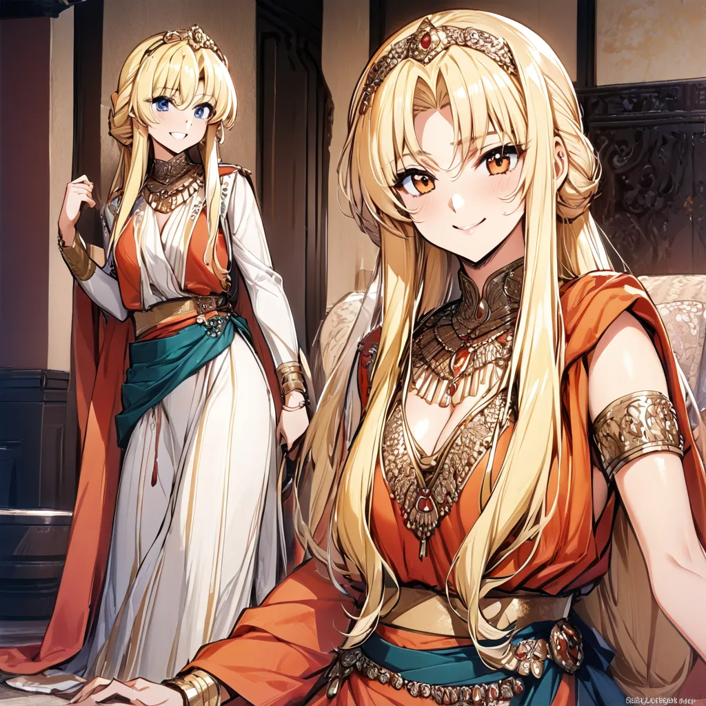 the woman is a beautiful blond fate testarossa and is wearing an indian national costume 、((best quality)), ((masterpiece)), ( d...