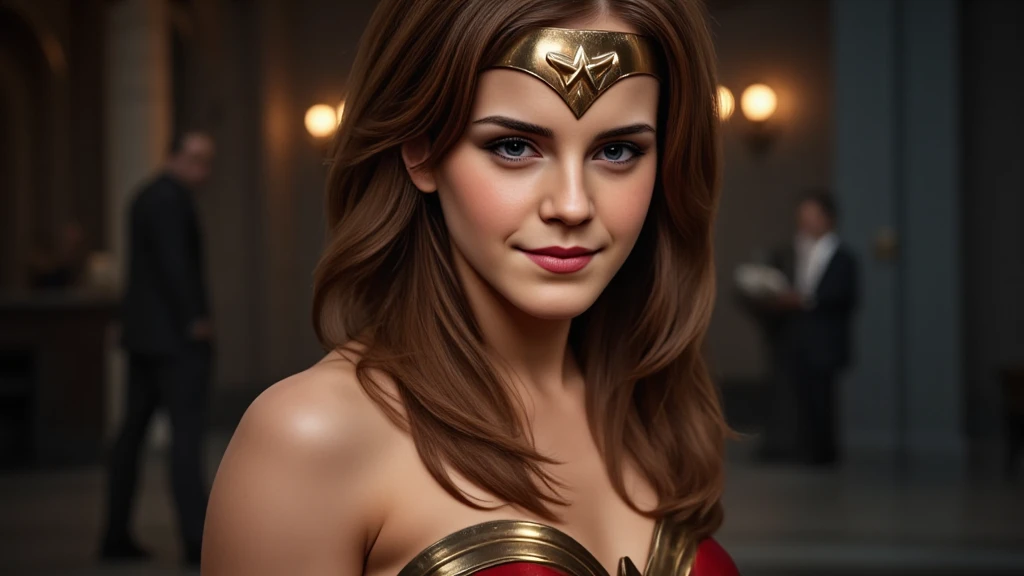 (masterpiece, best quality:1.2), full body  of Emma Watson dressed as Wonder Woman, sexy smirk, masterpiece, 8k, best quality, ultra-detailed, sharp focus, physically-based rendering, vivid colors, cinematic lighting, dramatic shadows, moody lighting 