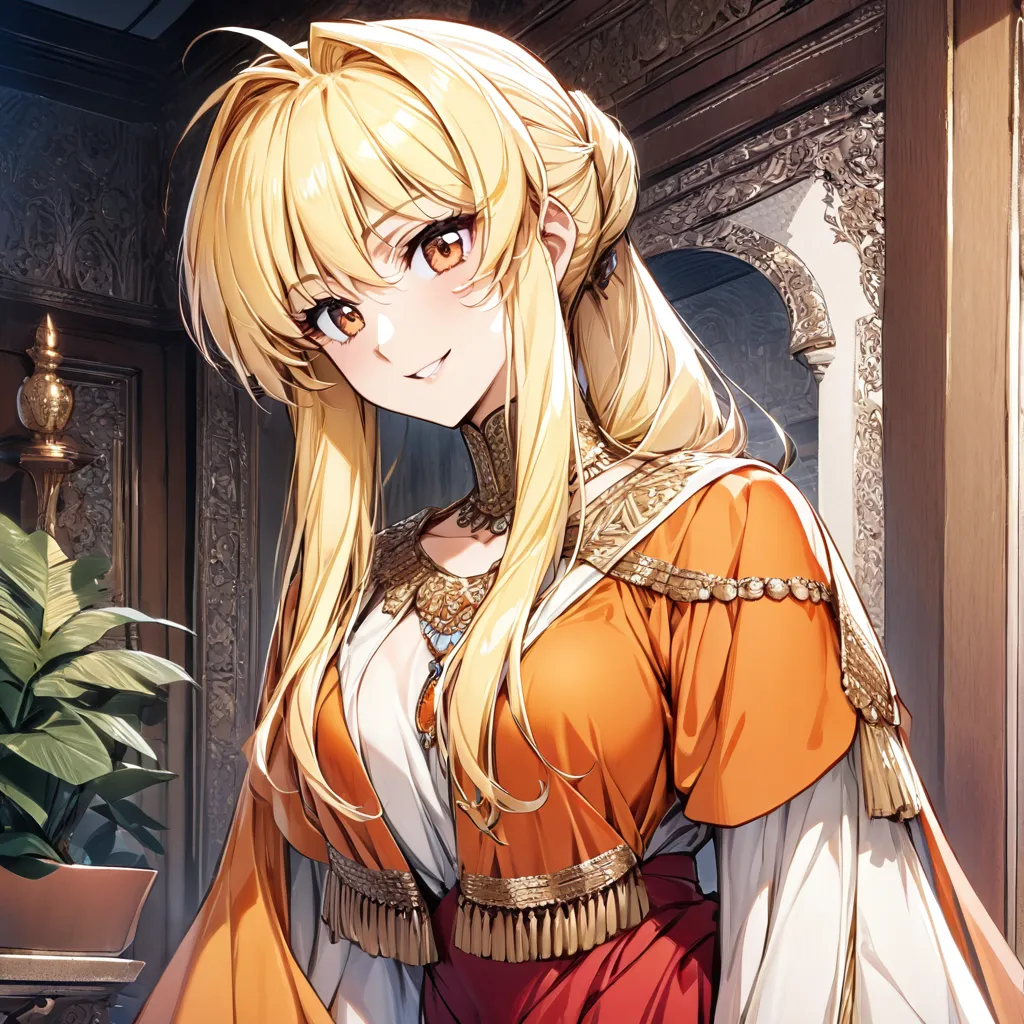 the woman is a beautiful blond fate testarossa and is wearing an indian national costume 、((best quality)), ((masterpiece)), ( d...