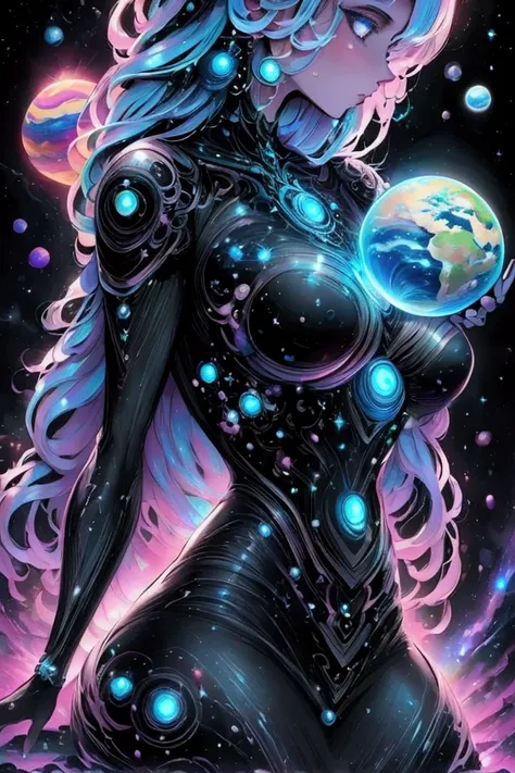 woman holding a glowing planet