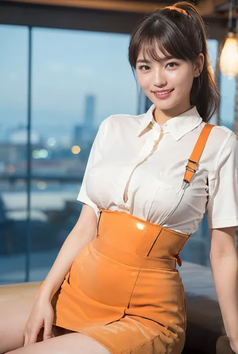 (((neat woman,(cowboy shot),(natural big droopy eyes:1.8,tareme:1.8,orange cheek:1.6),((((tempting sitting hip higher),crossed arms lower and lifting her breasts),(huge breasts:1.8,huge breasts),(kind little smile:1.2),blush:1.8))),please touch me,eat me,t...