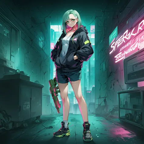 a woman with green eyes and a black jacket holding a gun, anime cyberpunk art, cyberpunk anime girl, best anime 4k konachan wall...