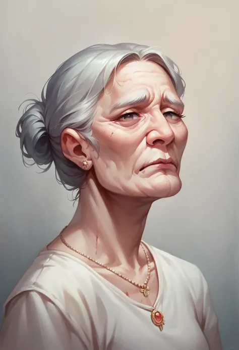 close up painting of old grandmother with sad emotion, high details, 8k