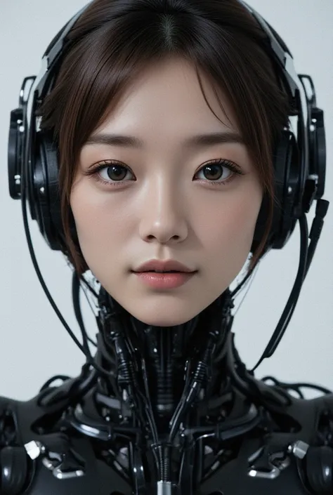 there is a woman with a headdress and a lot of wires, highly detailed vfx portrait of, symmetry! futuristic robotic, nekro, nili...