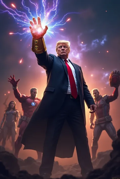 Play Donald Trump in the Thanos version erasing the Avengers.