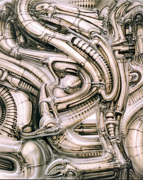 h. r. giger's g1g3r, , giger_style, the image is a detailed view of h.r. giger's \" necronom  iv \" plate, featuring hrggr, h.r....