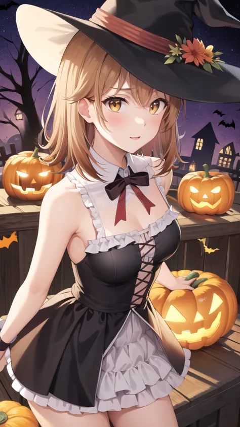 masterpiece, best quality, highres, aairoha, medium hair, halloween dress,