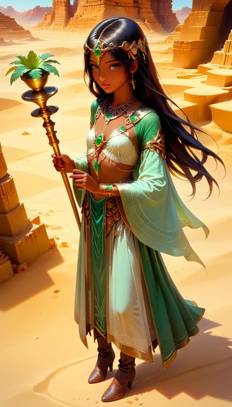 score_9, score_8_up, score_7, fantasy art, rpg art, a female druid in an oasis in the desert, a beautiful human druid, cleric of...