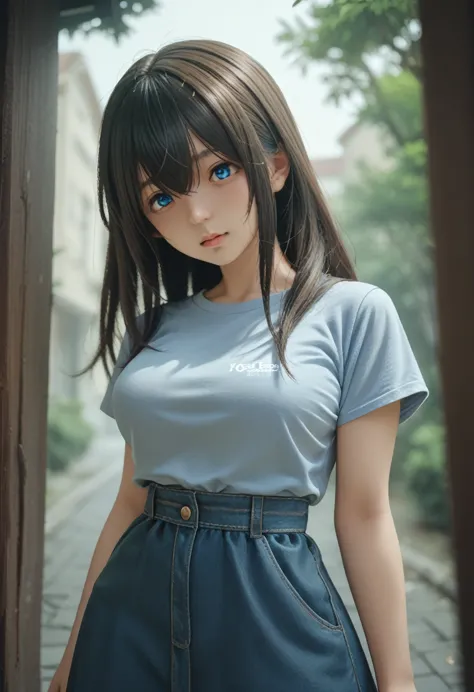 sgswfmk, long hair, brown hair, black hair, bangs, hair between eyes, blue eyes, large breasts