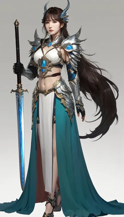  sword with low temperature abilities and a character in the Sword ,  The concept art for 、 Huang Shen, a woman in a long dress with a sword and a dragon ,  pixiv Contest Winner , What is it?？, Dragon Knight, , Dragon Ancient Full Plate Armor, Dragon Armor...