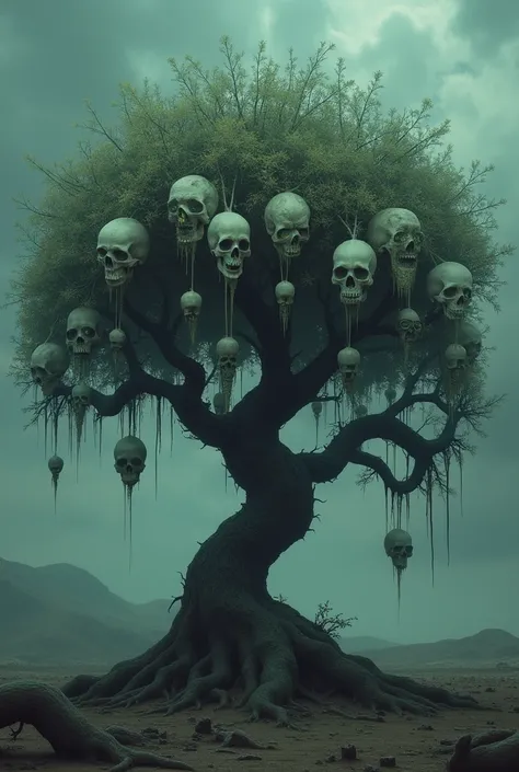 A tree that grows the fruit of a skull like a grape