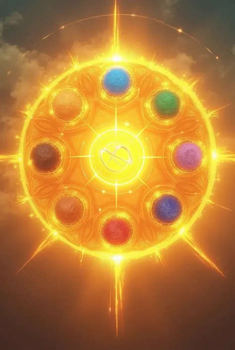 Golden sun with 7 chakras and infinity sign in the Sun