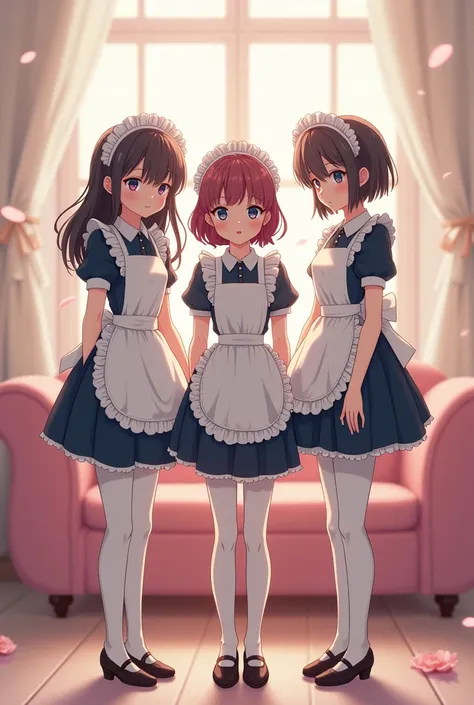 The anime Pretty Girls Twin Sisters and Mother Have Maid Clothes for the Upper Body Only Pants for the Lower Body