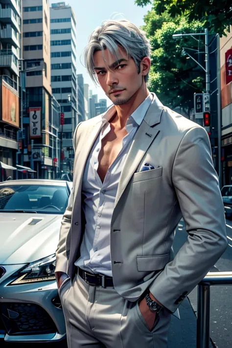 male,(((中年male))),40 years old,yakuza、 short hair,gray hair,look down, sleepy look after intercourse,bad look,three white eyes, ...