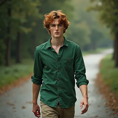 (best quality,4k,8k,highres,masterpiece:1.2),ultra-detailed, 1Man, Irish god Aengus Óg as a college student, dark auburn hair, green button up shirt, casual pants,, HDR, 8k, absurdres, cinestill 800, sharp focus, ((no background)), ((full body)), facing le...