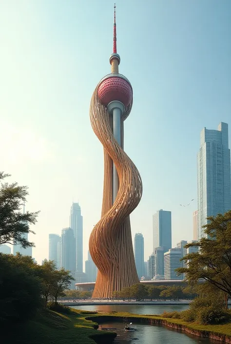 Using reeds to design the Oriental Pearl Tower in Shanghai，Colorful，Blend with the surrounding buildings