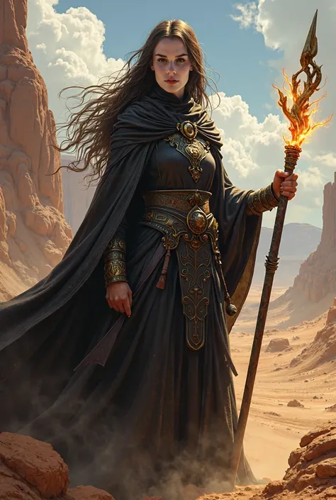 cleric,, Wild West,, fantasy,, medieval,, woman,, badass,, long_hair,, menacing,,