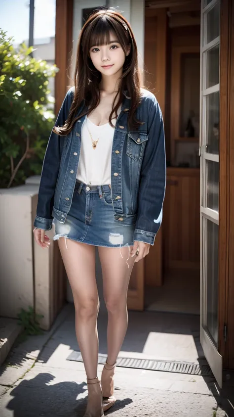  1 girl, solo, Long Hair, Brown Hair, Black Hair, mixes
open denim jacket 、 ナイキtシャツ
薄い色の青色のデニム 1 girl, 