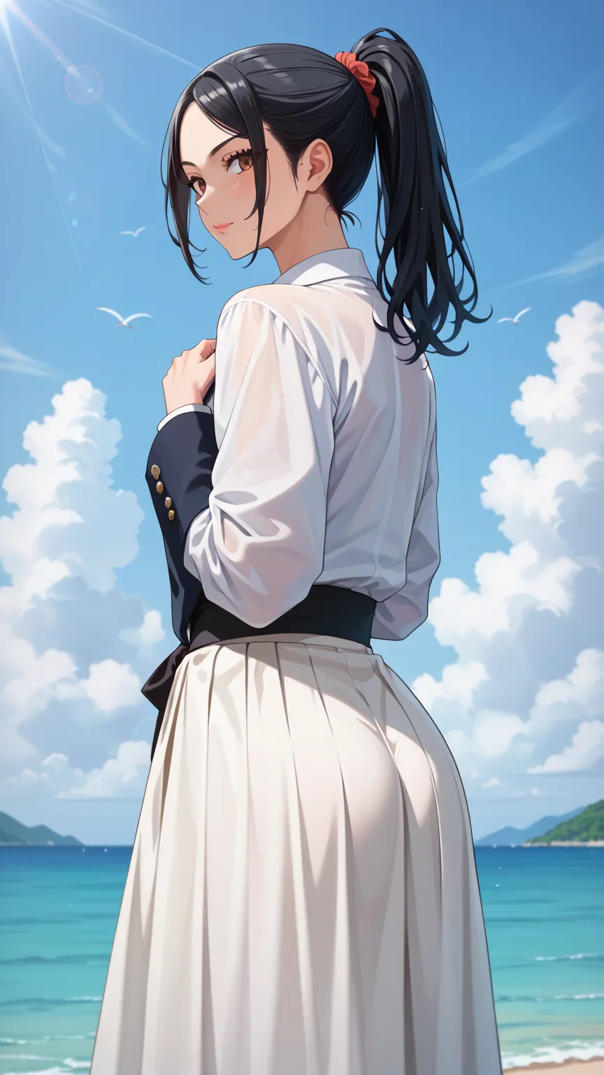 ponytail, black hair, black hair, ponytail, surrealism, anime, surrealism, anime, high quality, high quality, high quality, 16k,...