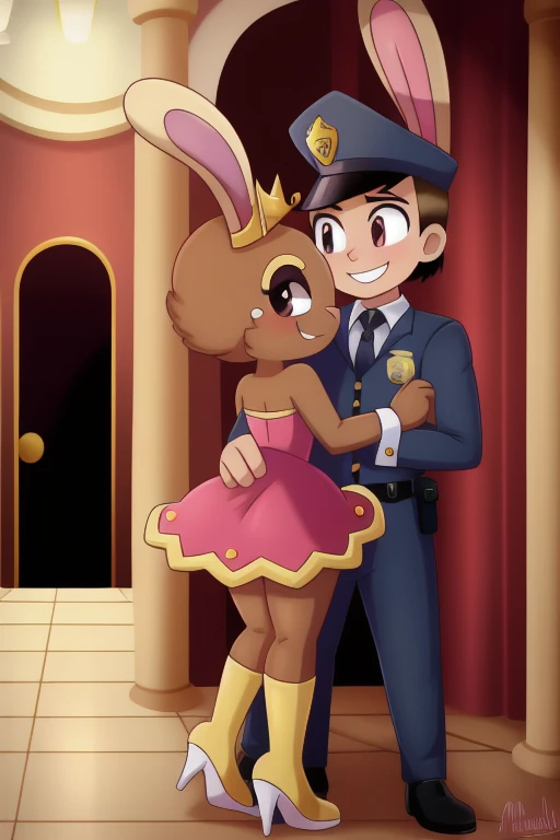 mimirol 　 pokémon, rabbit girl, s,entrance background, princess dress,smile,human male,cop masquerade ,have sex