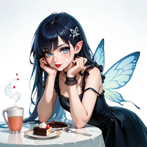 fairy, gothic dress ,afternoon tea,snacks,food on face,