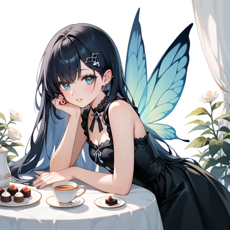 fairy, long hair, gothic dress ,afternoon tea,tea party,sweets