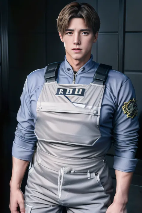 (high-definition cg), ( best quality ), (. kennedy), (overall view)  huagai with a cool and handsome face  ,swat clothing,  beau...