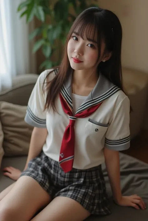 make a Korean girl nudes with big boobs and school uniform and wet and playing with herself while watching porn in tv