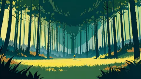 inside forest clearing in the pokemon world, vector art