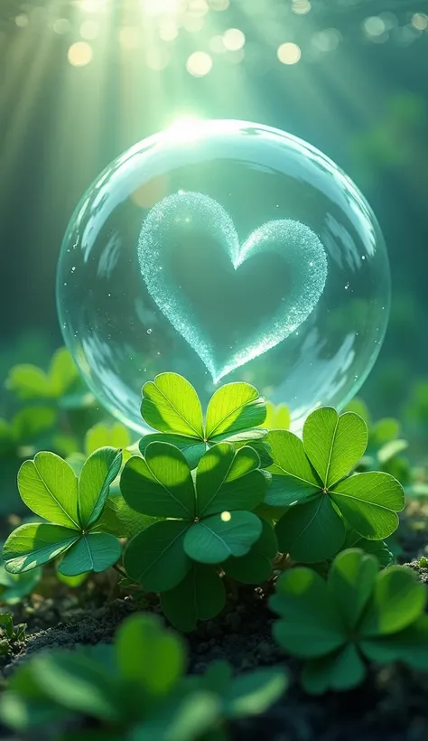  four-leaf clover、 underwater 、big bubble、many、beautiful、 real、heart♡