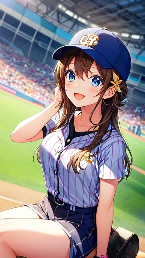 ((best quality)), ((masterpiece)), (  details), prompt in english:
“create a close-up of a young, cute girl in a baseball stadiu...