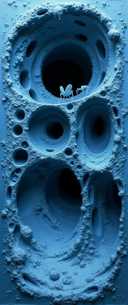 Artwork, cross section of a plaster sculpture of an underground ant nest, (blue filter, dark blue filter, light blue filter, random filter)