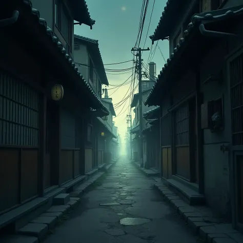 Mysterious alleys of old Japan, alleys that seem to be haunted by ghosts.,Dynamic composition,{{masterpiece}}, {{{best quality}}},{{ultra-detailed}}, {{illustration}},Mystical atmosphere,Soft light at the end of the road