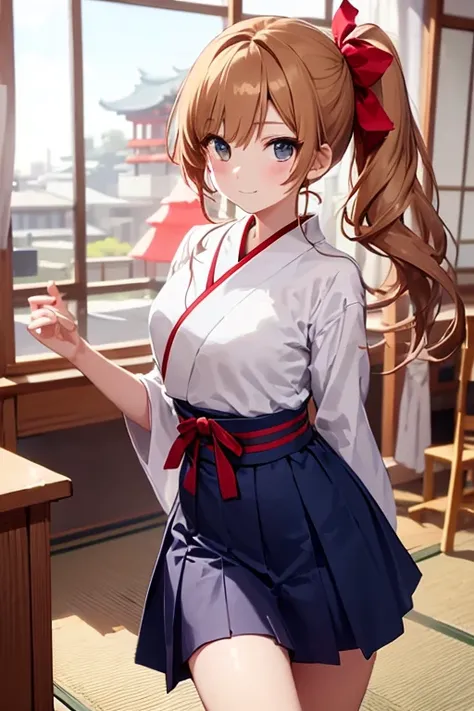  masterpiece。Best Quality。 detailed。 dynamic composition 。 dynamic pose。 Japanese anime style。beautiful girl。Third grade of junior high school in Japan。The hairstyle is a side ponytail 。The hair color is ochre 。 side ponytail is bundled with a red ribbon 。...