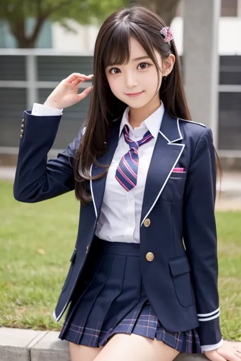 cute girl ､high school girl､idol､uniform､blazer､ miniskirt､ see-through ､fluttering in the wind､sit