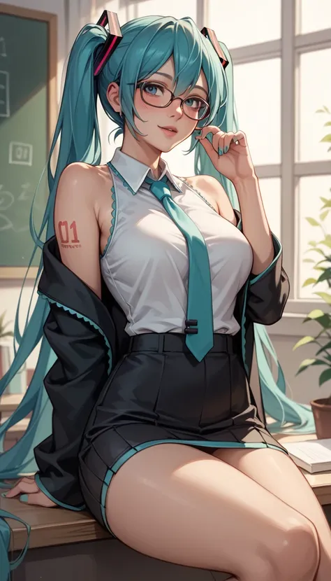 Wearing glasses、Looks smart、Hatsune Miku、intellectual、private teacher、sexy、erotic