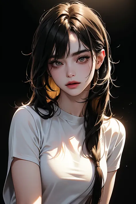 (best quality, masterpiece, 8K, photorealistic, cinematic lighting, 1:4 hdr image, ultra detailed, beautiful image), semi_realistic, sensual, cool, cinematic lighting,1 woman, korean, 30 years old,((hairstyle:Blunt bangs,long straight hair, half-down hair,...