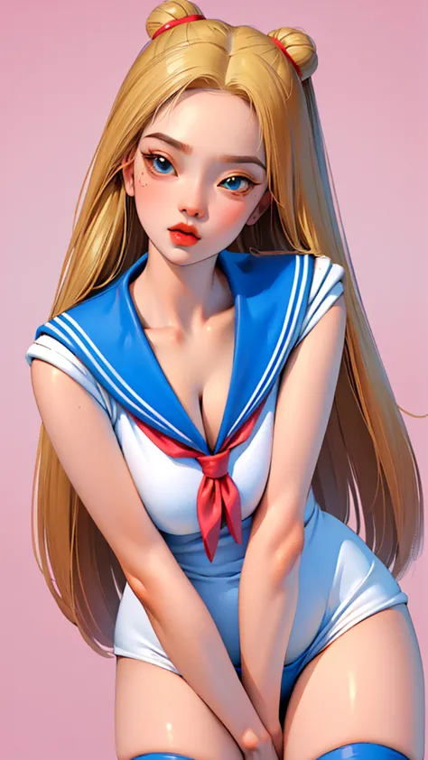 1 very young japanese girl, sailor moon, blonde hair, blushing, shy, red lips, mouth open, winking, cute overload, pale face, cl...