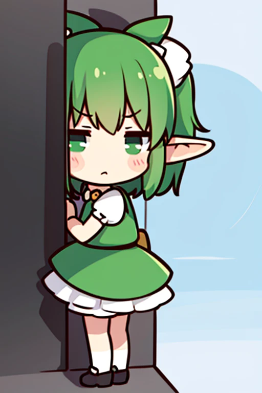 ultra detailed, absolutely resolution, best quality, cute chibi elf girl looking back with a sulky expression, icon