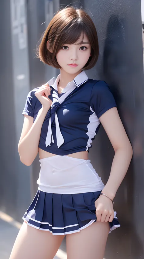 junior high school student in sports club、beautiful girl with short hair、small breasts、delicate、androgynous beautiful girl、 boyi...