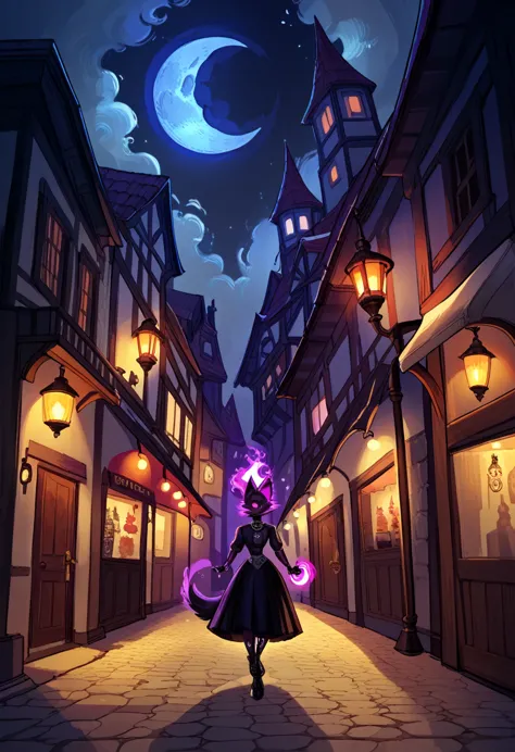 Medieval streets, alleys, deep night:1.4, midnight:1.8, glowing light, drop shadow, moon:1.3, Pitch black, Progressive Nights, moonlight:1.3, Pale-white glowing cat footprints:1.8, Shine, Continue deeper, A Magical Shop, UHD, masterpiece, best quality, high details:1.4, Incredible resolution