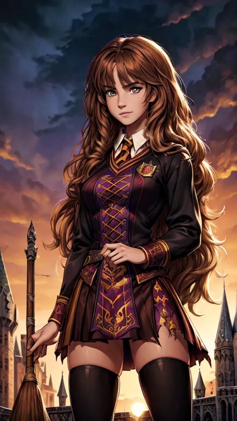 ((ultra quality)), ((masterpiece)), hermione granger, harry potter, an epic picture, ((brown-haired long hair)), (beautiful face...