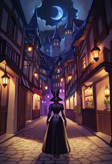 Medieval streets, alleys, deep night:1.4, midnight:1.8, glowing light, drop shadow, moon:1.3, Pitch black, Progressive Nights, moonlight:1.3, Pale-white footprints:1.8, Shine, Continue deeper, A Magical Shop, UHD, masterpiece, best quality, high details:1.4, Incredible resolution