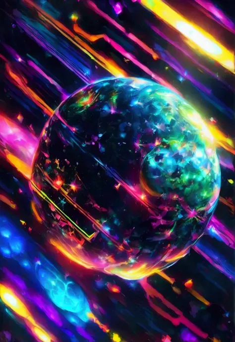 holography,draw in neon colors((earth)):sphere:((floating)),transparent,three-dimensional,light,science fiction,digital art,digi...