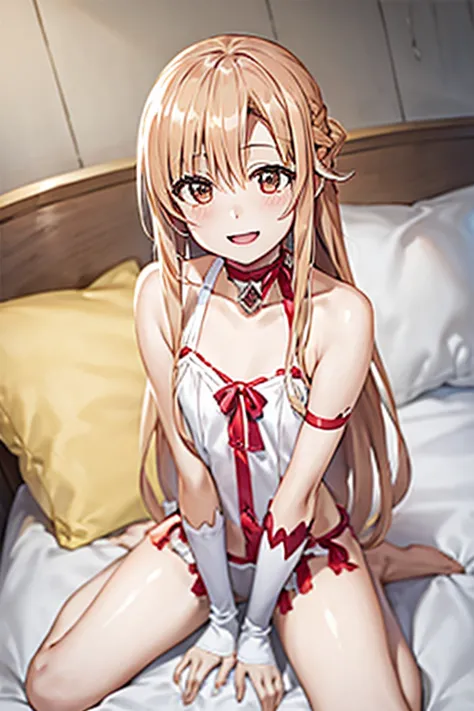 ((best quality)), ((masterpiece)), (be familiar with),  perfect face, indoor, bedroom,  watching viewers,
one woman, yuuki asuna...