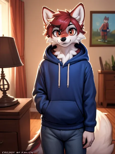 1boy, solo male, teenager, a wolf schoolboy in a hoody and jeans, furry, anime, looking at viewer, sexy pose, cunning face, sfw,...